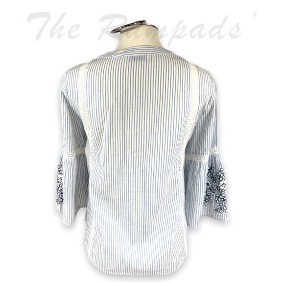 Zara Beaded Striped Embroidered Loose Sleeve Blouse with Tassel Detail S… - Picture 3 of 11